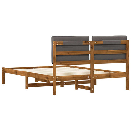 Bed Frame with Upholstered Headboard Length 190 cm Width 140 cm Natural and light grey