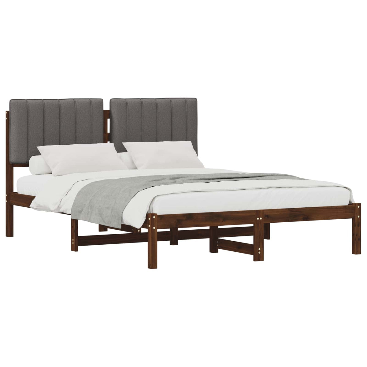 Bed Frame with Upholstered Headboard Length 190 cm Width 135 cm Dark brown and light grey