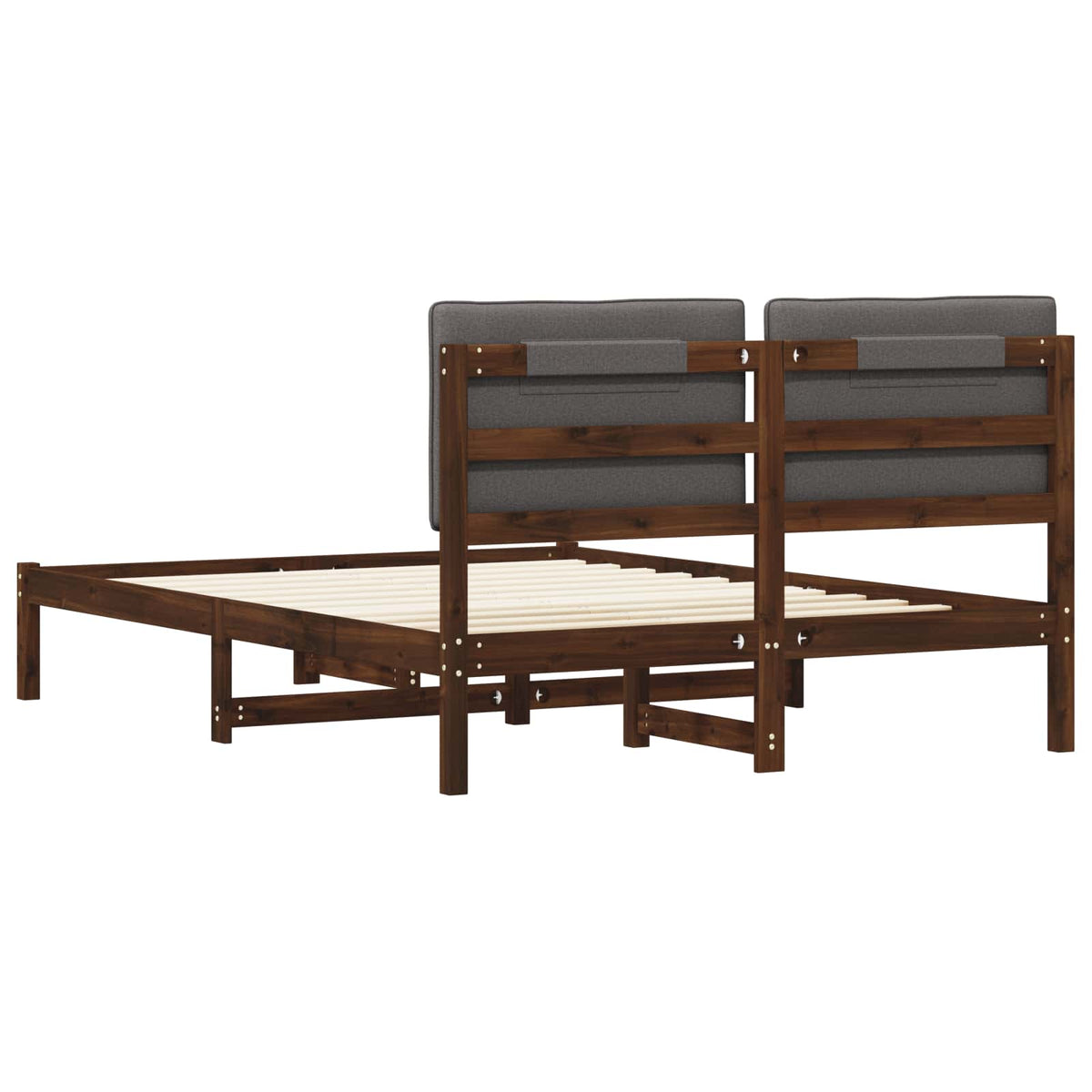Bed Frame with Upholstered Headboard Length 190 cm Width 135 cm Dark brown and light grey