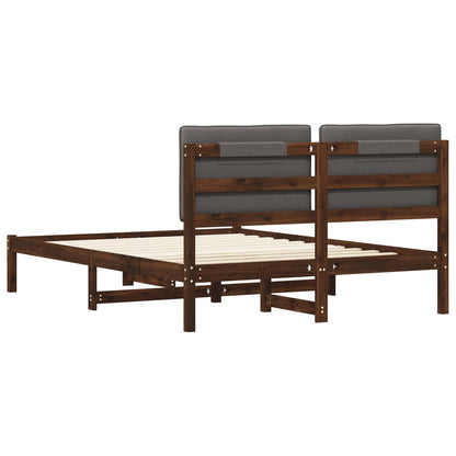 Bed Frame with Upholstered Headboard Length 190 cm Width 135 cm Dark brown and light grey