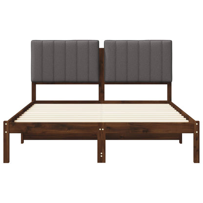 Bed Frame with Upholstered Headboard Length 190 cm Width 135 cm Dark brown and light grey