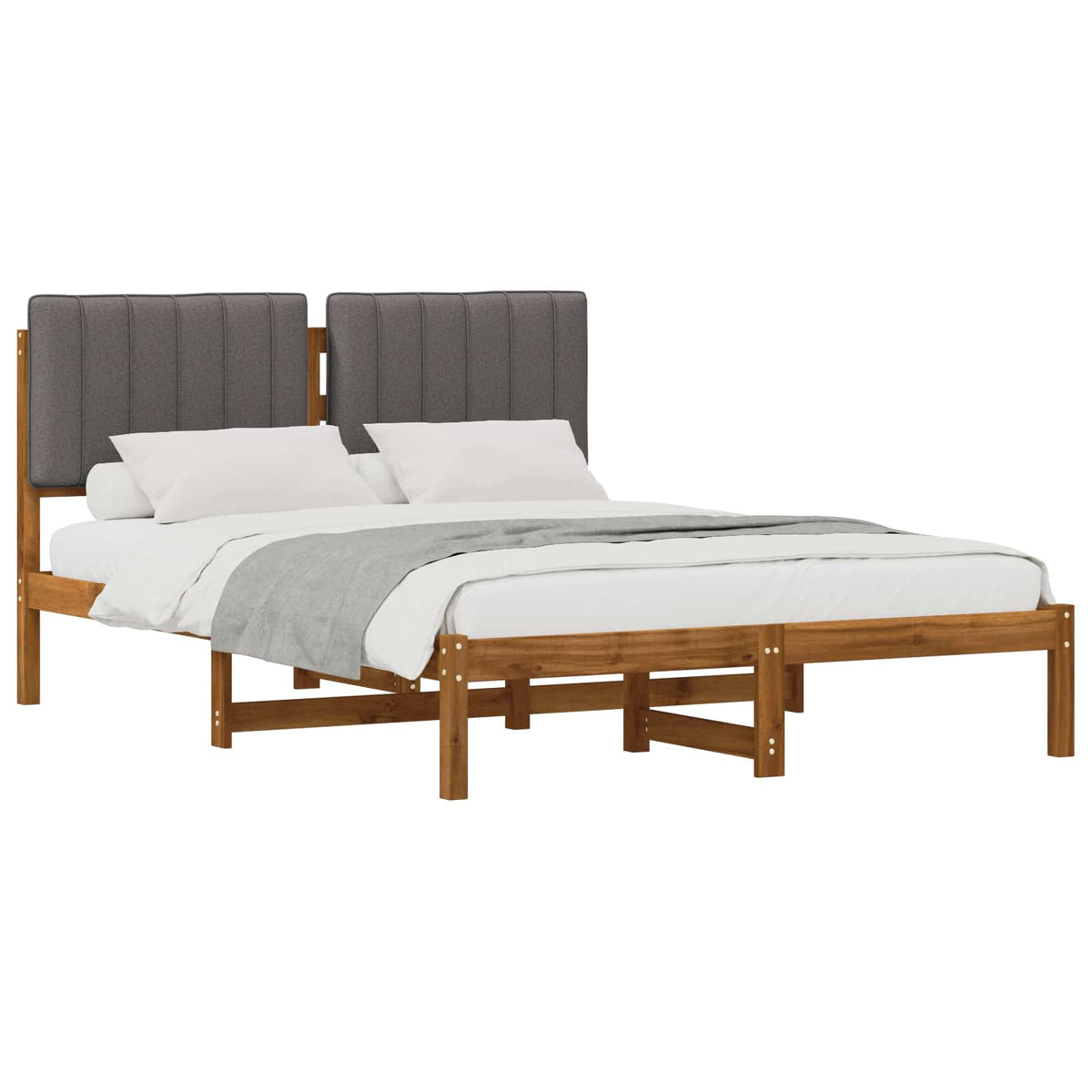 Bed Frame with Upholstered Headboard Length 190 cm Width 120 cm Natural and light grey