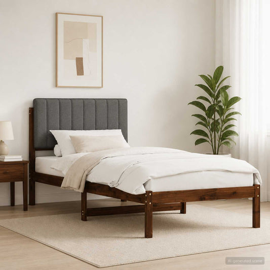 Bed Frame with Upholstered Headboard Length 190 cm Width 90 cm Dark brown and light grey