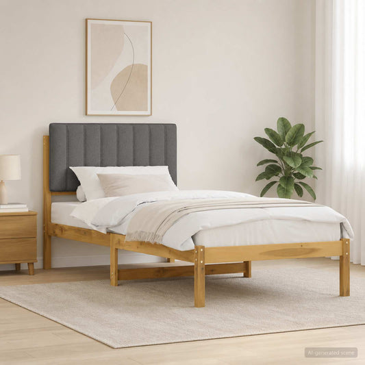 Bed Frame with Upholstered Headboard Length 200 cm Whitewash and Light Grey 80 cm