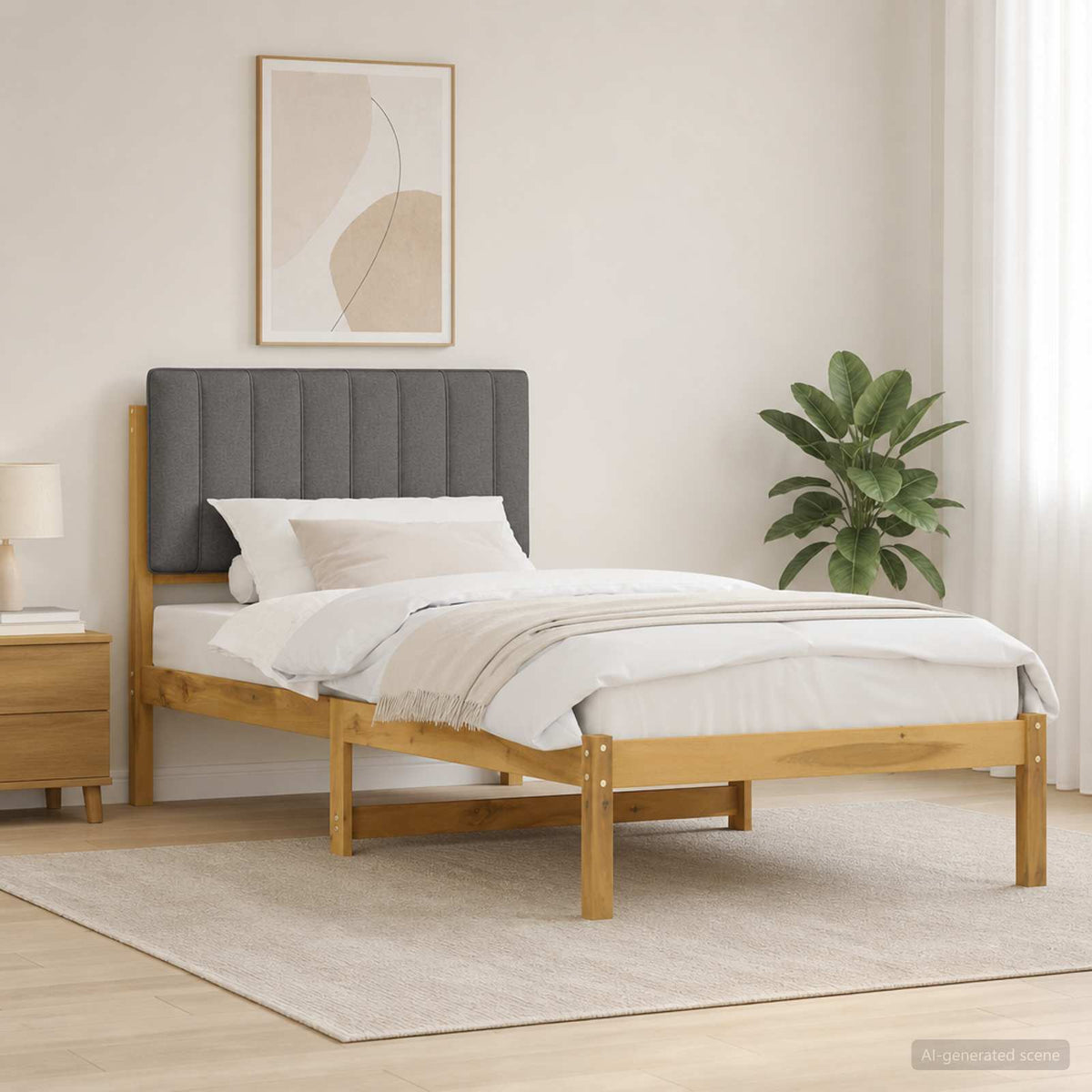 Bed Frame with Upholstered Headboard Length 190 cm Width 90 cm Whitewash and light grey