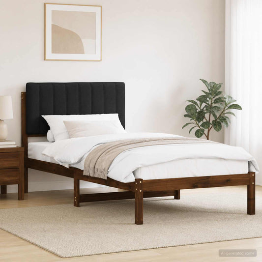 Bed Frame with Upholstered Headboard Length 190 cm Width 90 cm Dark brown and black