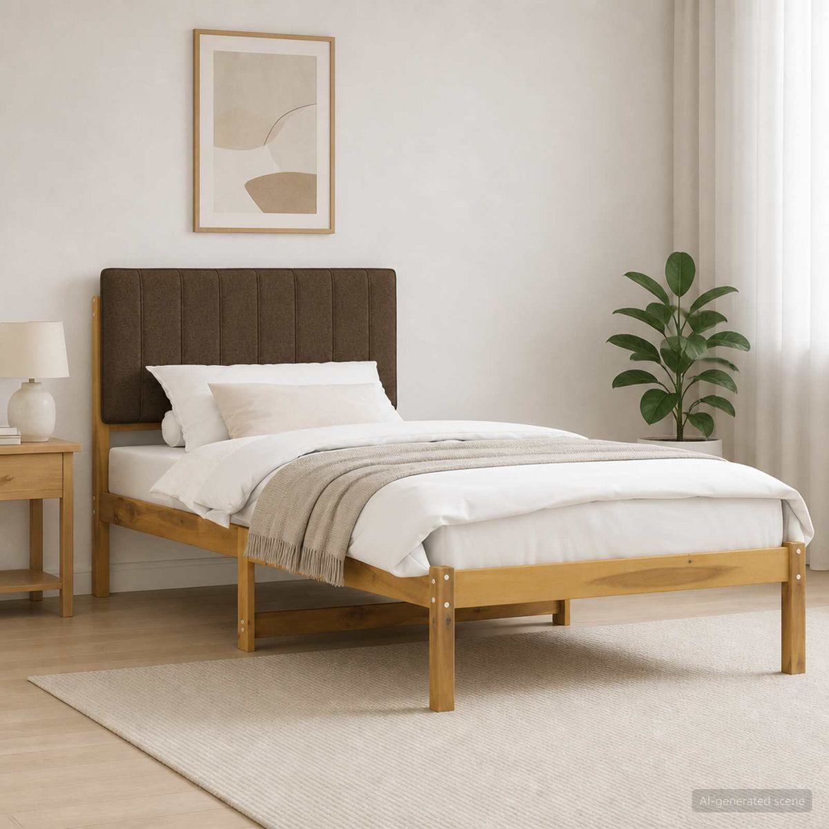 Bed Frame with Upholstered Headboard Length 190 cm Width 90 cm Whitewash and taupe