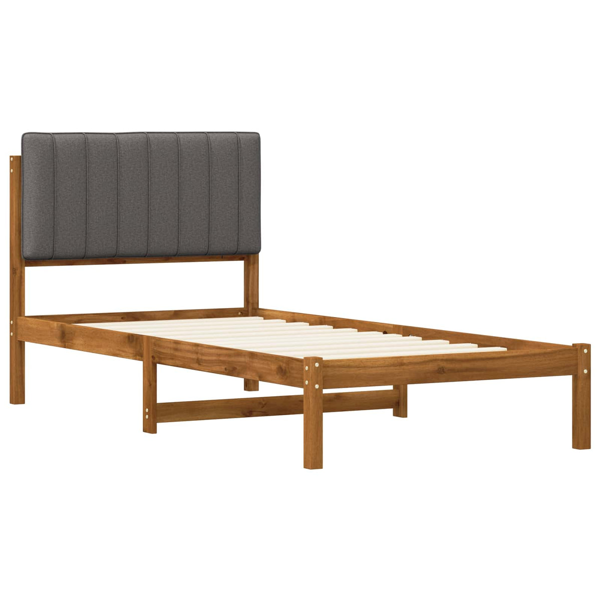 Bed Frame with Upholstered Headboard Length 190 cm Width 90 cm Natural and light grey