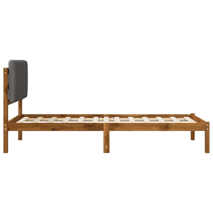 Bed Frame with Upholstered Headboard Length 190 cm Width 90 cm Natural and light grey