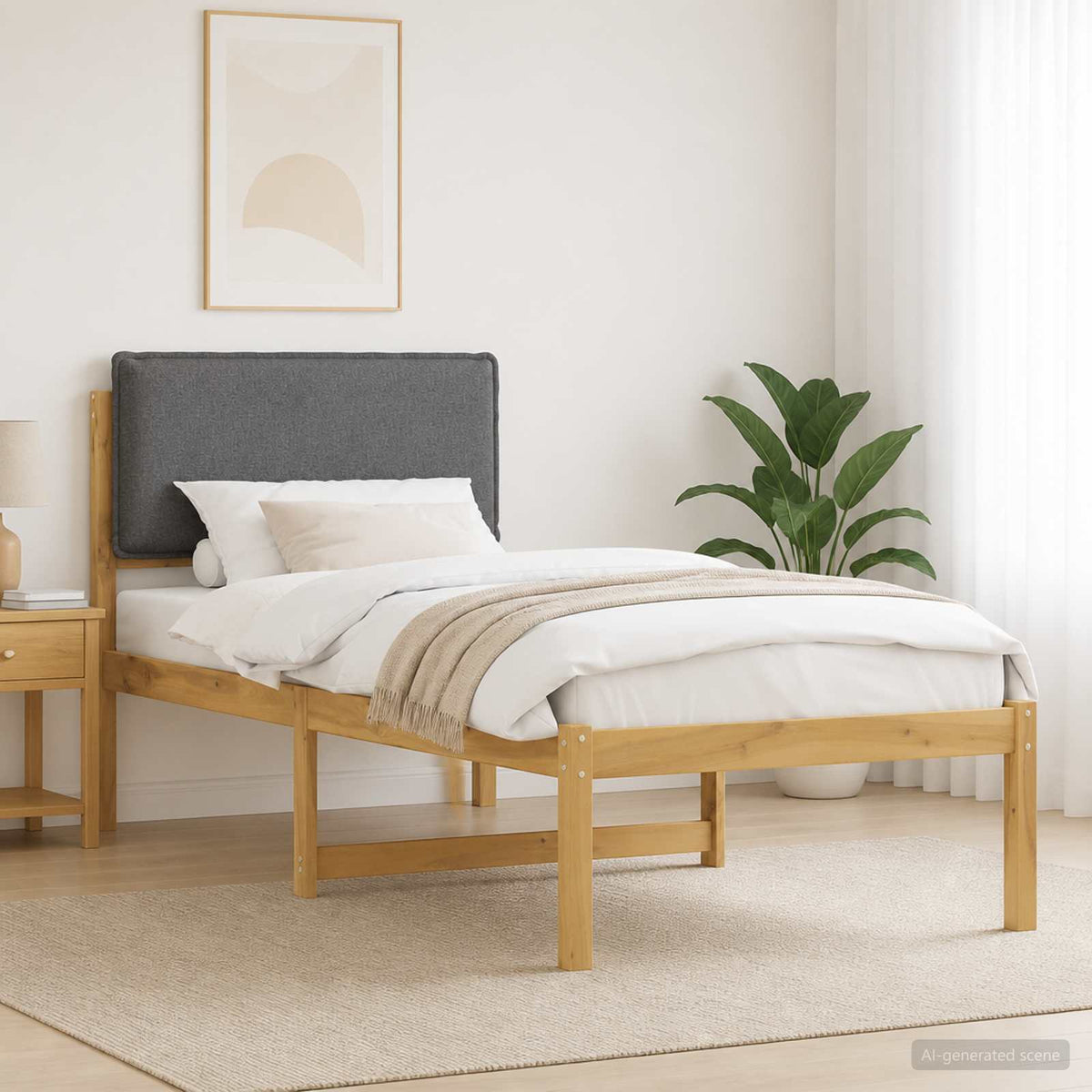 Bed Frame with Upholstered Headboard Whitewash and light grey 90 cm 200 cm