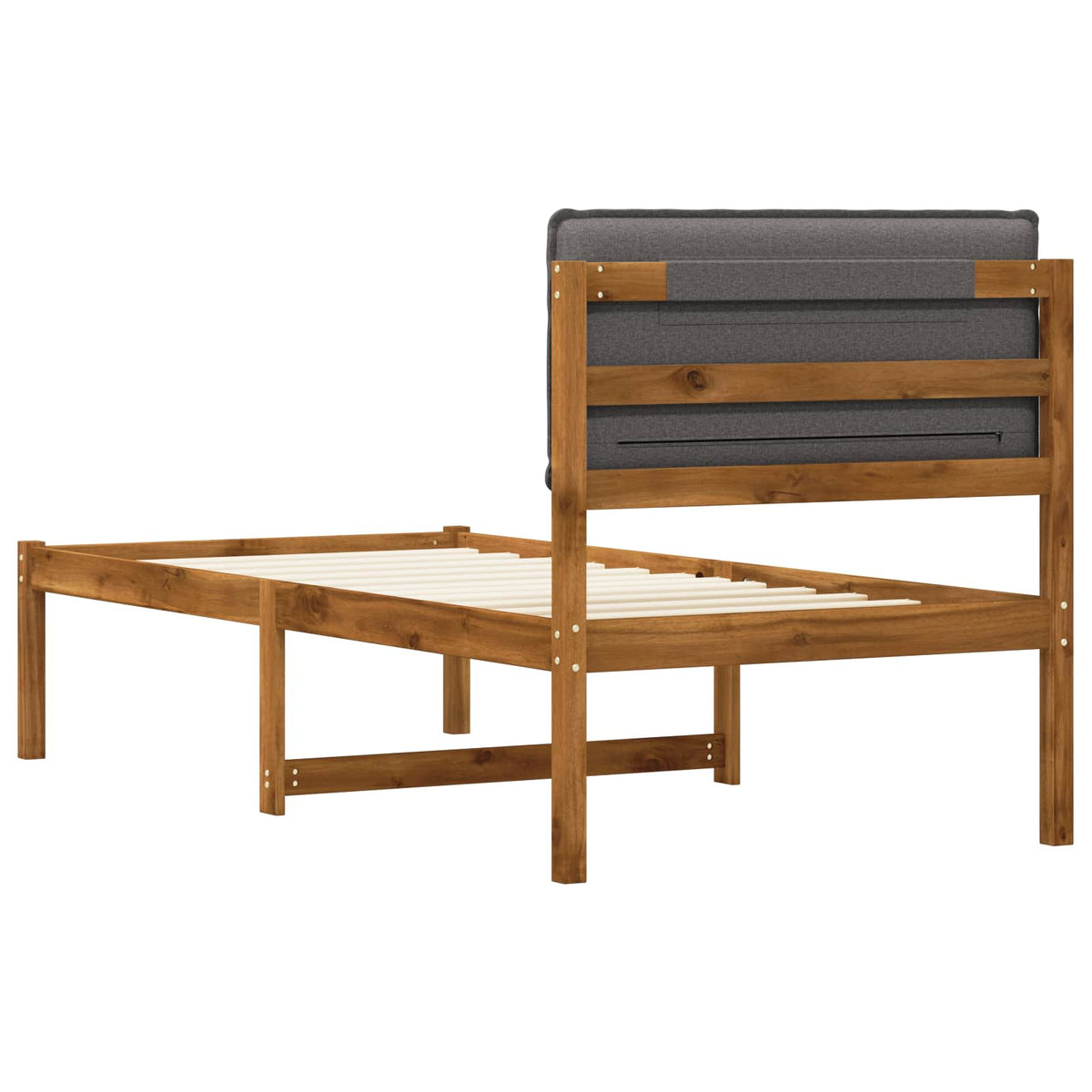 Bed Frame with Upholstered Headboard Natural and light grey 90 cm 200 cm