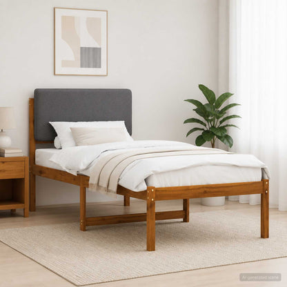 Bed Frame with Upholstered Headboard Natural and light grey 75 cm 190 cm