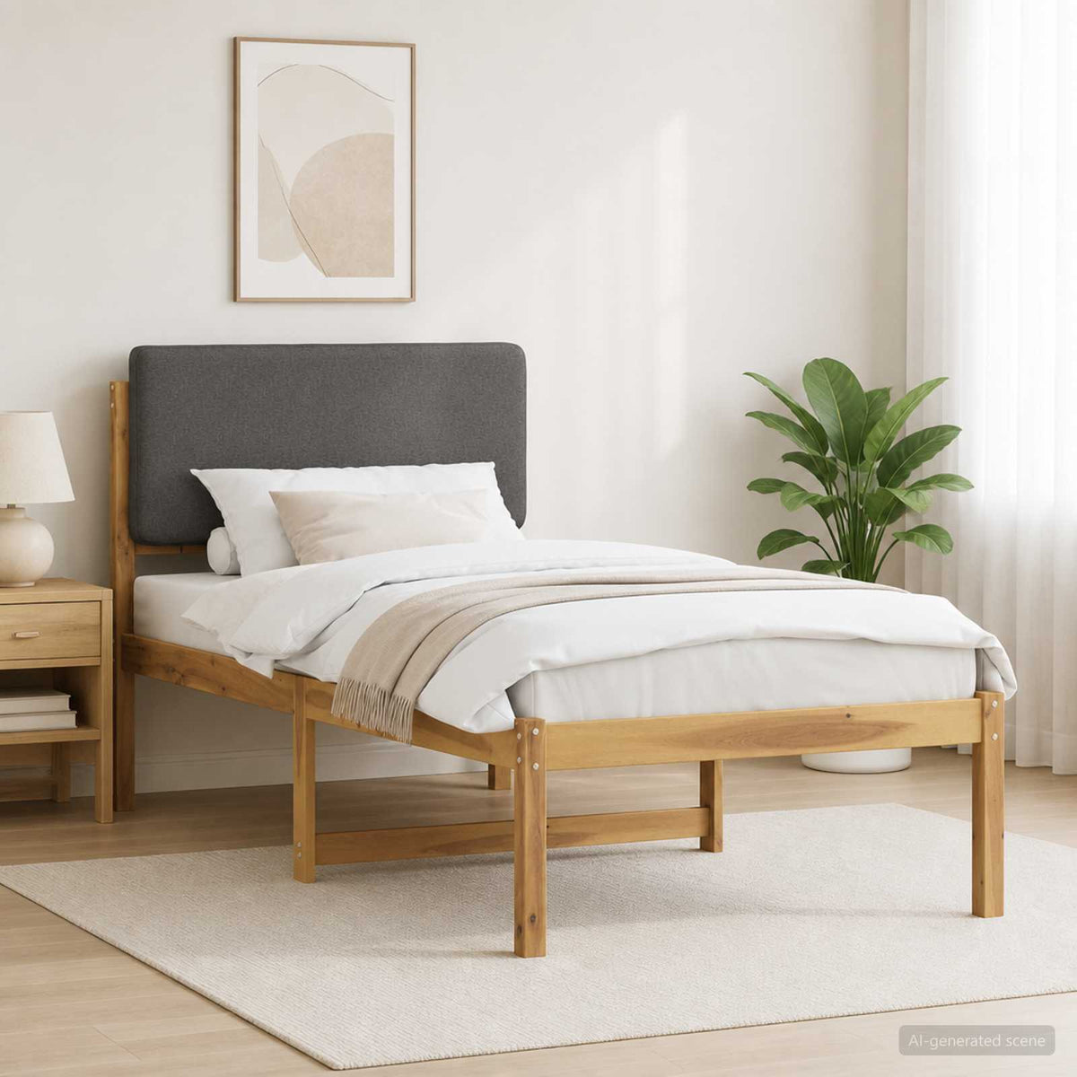 Bed Frame with Upholstered Headboard Whitewash and light grey 90 cm 200 cm