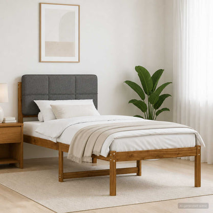 Bed Frame with Upholstered Headboard Natural and light grey 75 cm 190 cm