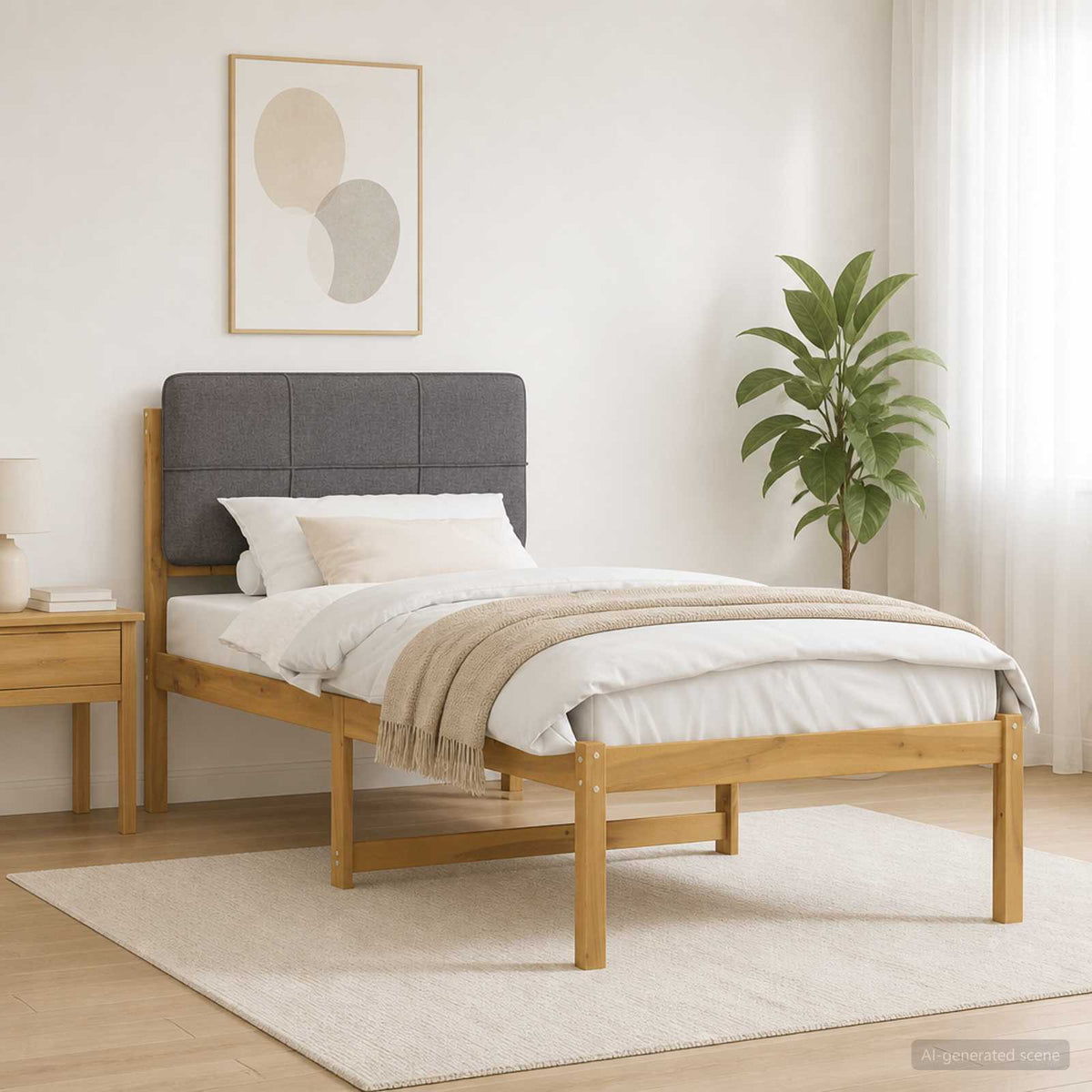 Bed Frame with Upholstered Headboard Whitewash and light grey 90 cm 200 cm