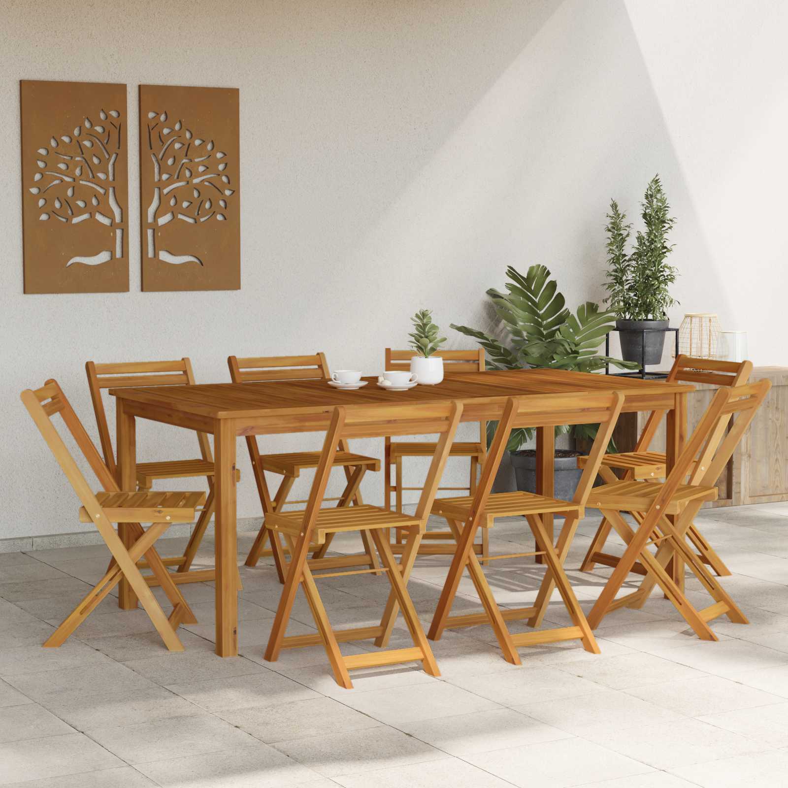 vidaXL Outdoor Bistro Chairs 8 pcs Natural Solid Acacia Wood 3