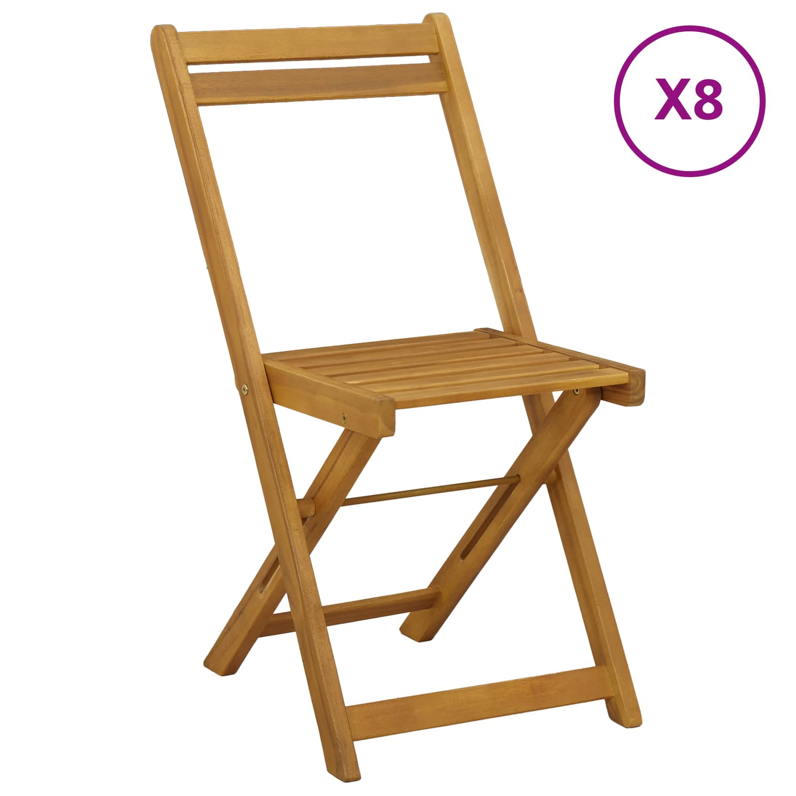 vidaXL Outdoor Bistro Chairs 8 pcs Natural Solid Acacia Wood 2