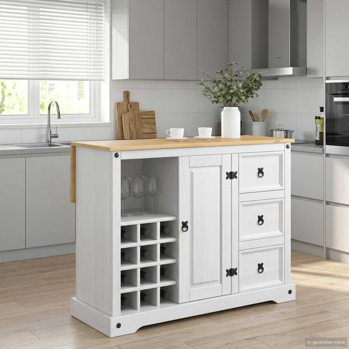vidaXL Kitchen Storage White and Honey Wax 112 x 70 x 91.5 cm 1