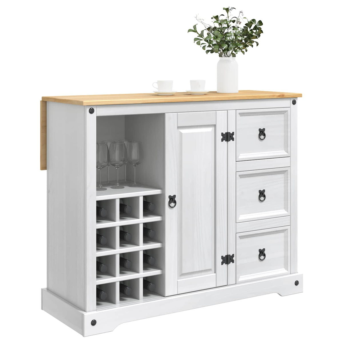 vidaXL Kitchen Storage White and Honey Wax 112 x 70 x 91.5 cm 3