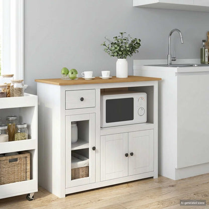 VidaXL Microwave Sideboard PANAMA White and Honey Wax Solid-Pine 1
