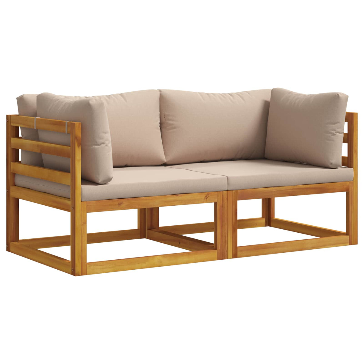 Sectional with Cushions Solid Acacia Wood Natural Taupe Corner sofa (2 pcs)