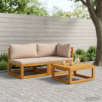 vidaXL Sectional with Cushions Solid Acacia Wood Natural Taupe