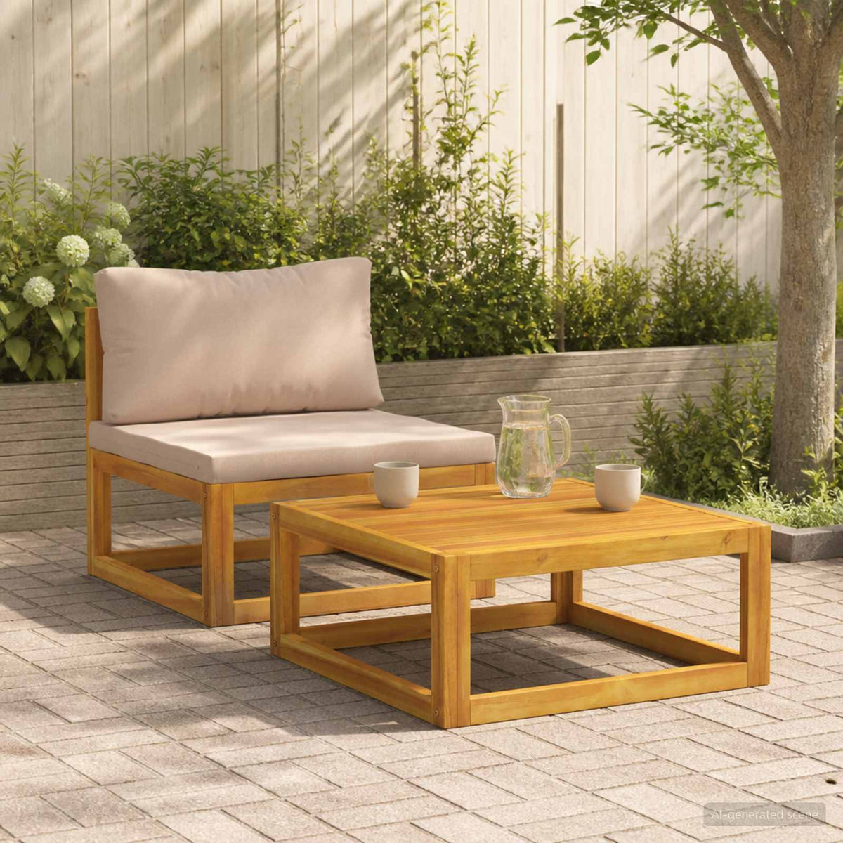 vidaXL Sectional with Cushions Solid Acacia Wood Natural Taupe