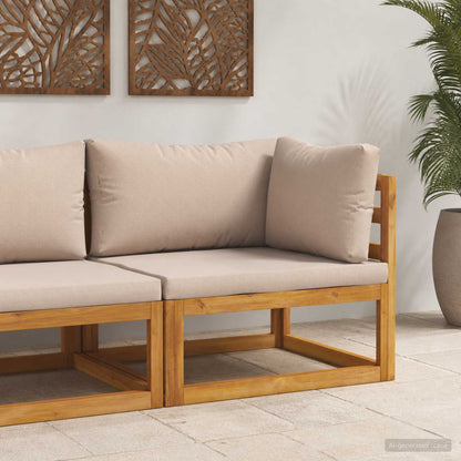 vidaXL Sectional with Cushions Solid Acacia Wood Natural Taupe