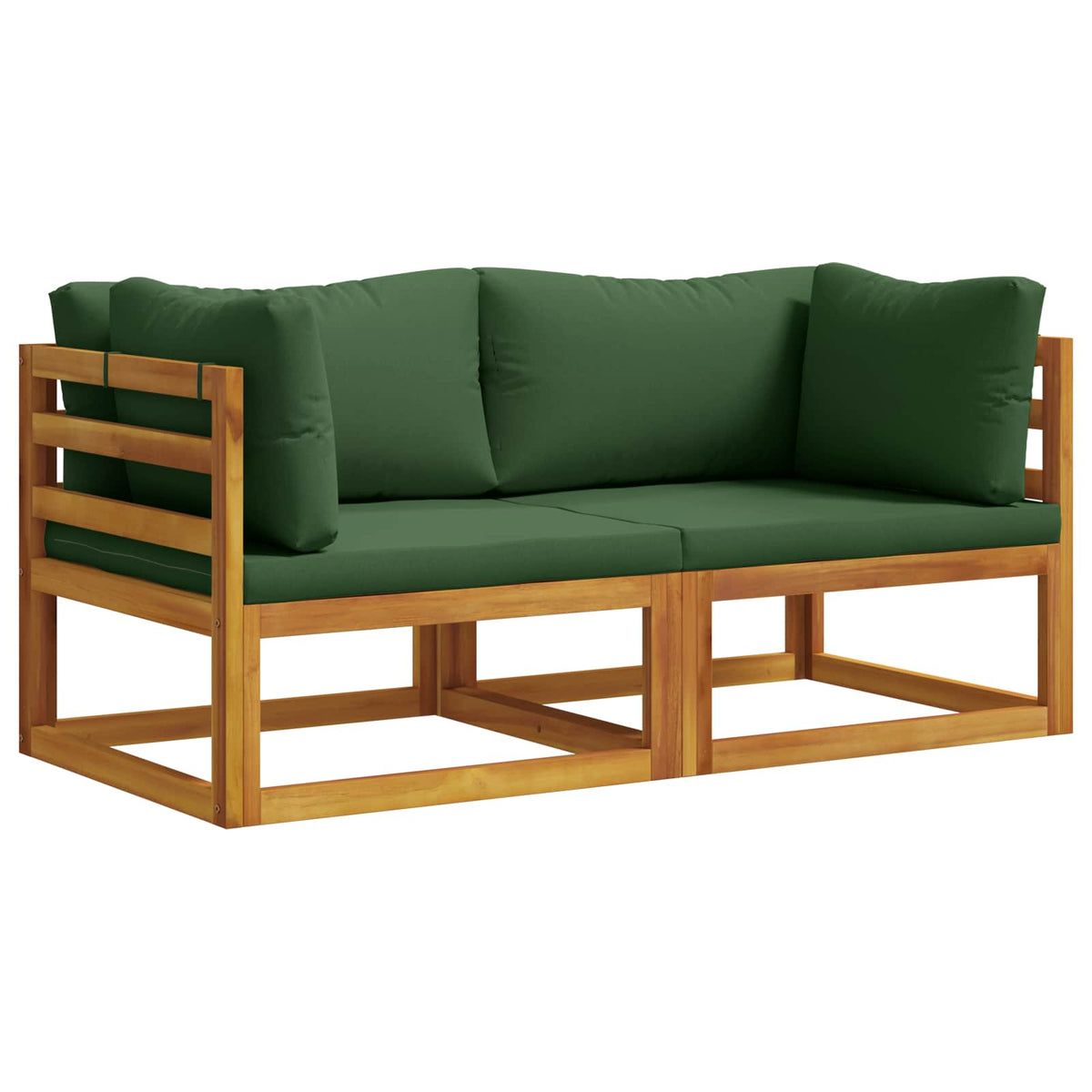 Sectional with Cushions Solid Acacia Wood Natural Green Corner sofa (2 pcs)