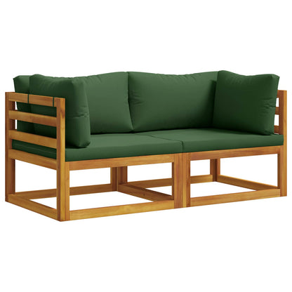 Sectional with Cushions Solid Acacia Wood Natural Green Corner sofa (2 pcs)