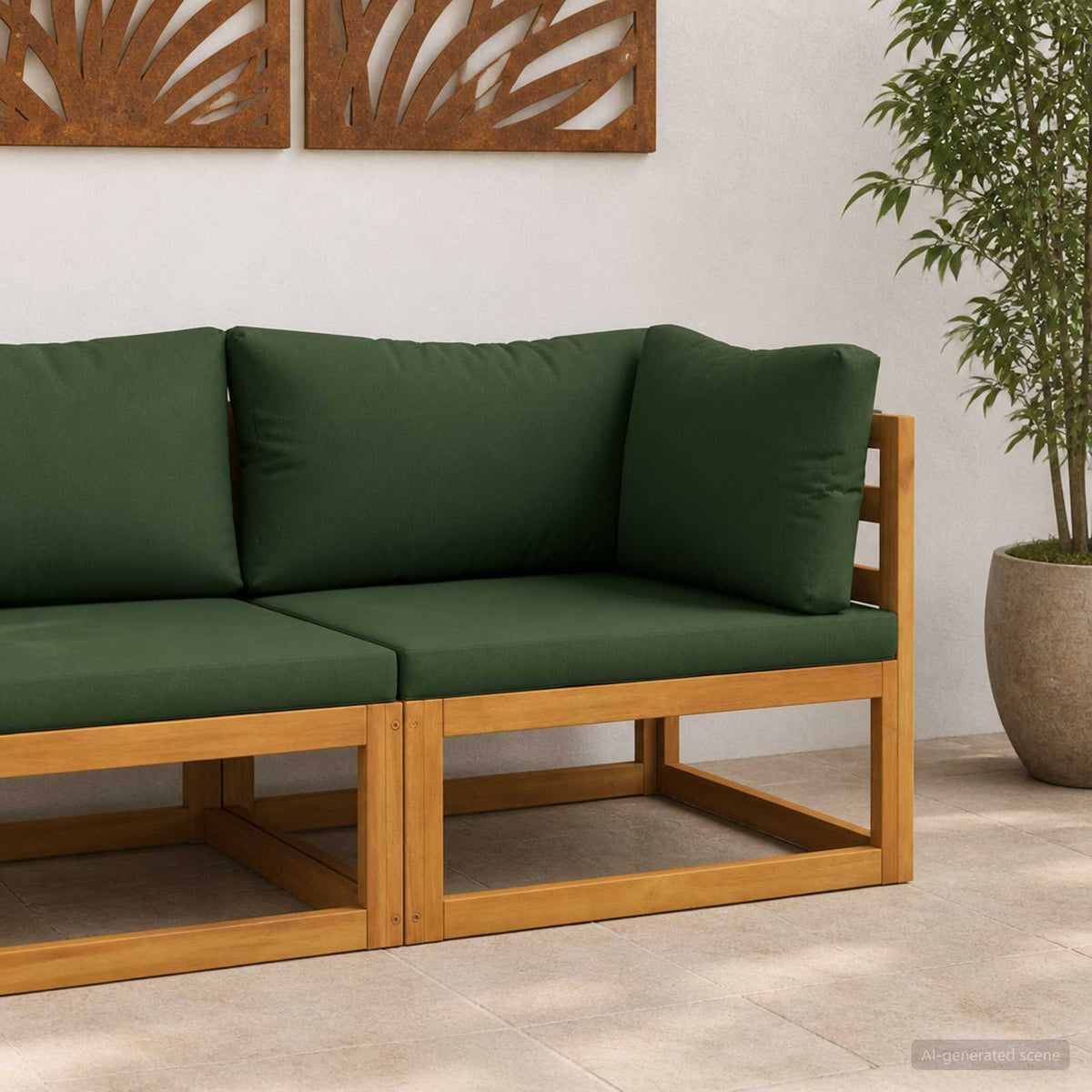 vidaXL Sectional with Cushions Solid Acacia Wood Natural Green