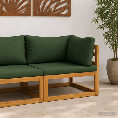 vidaXL Sectional with Cushions Solid Acacia Wood Natural Green
