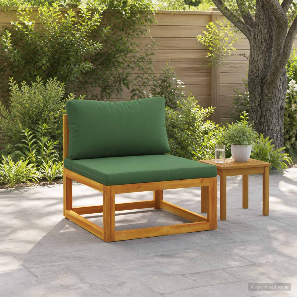 vidaXL Sectional with Cushions Solid Acacia Wood Natural Green