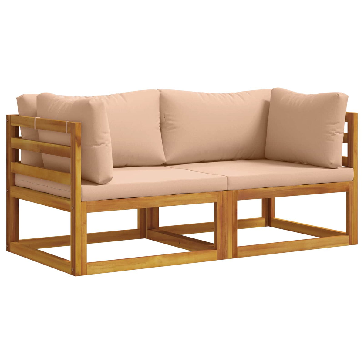 Sectional with Cushions Solid Acacia Wood Natural Beige Corner sofa (2 pcs)