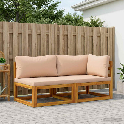 vidaXL Sectional with Cushions Solid Acacia Wood Natural Beige