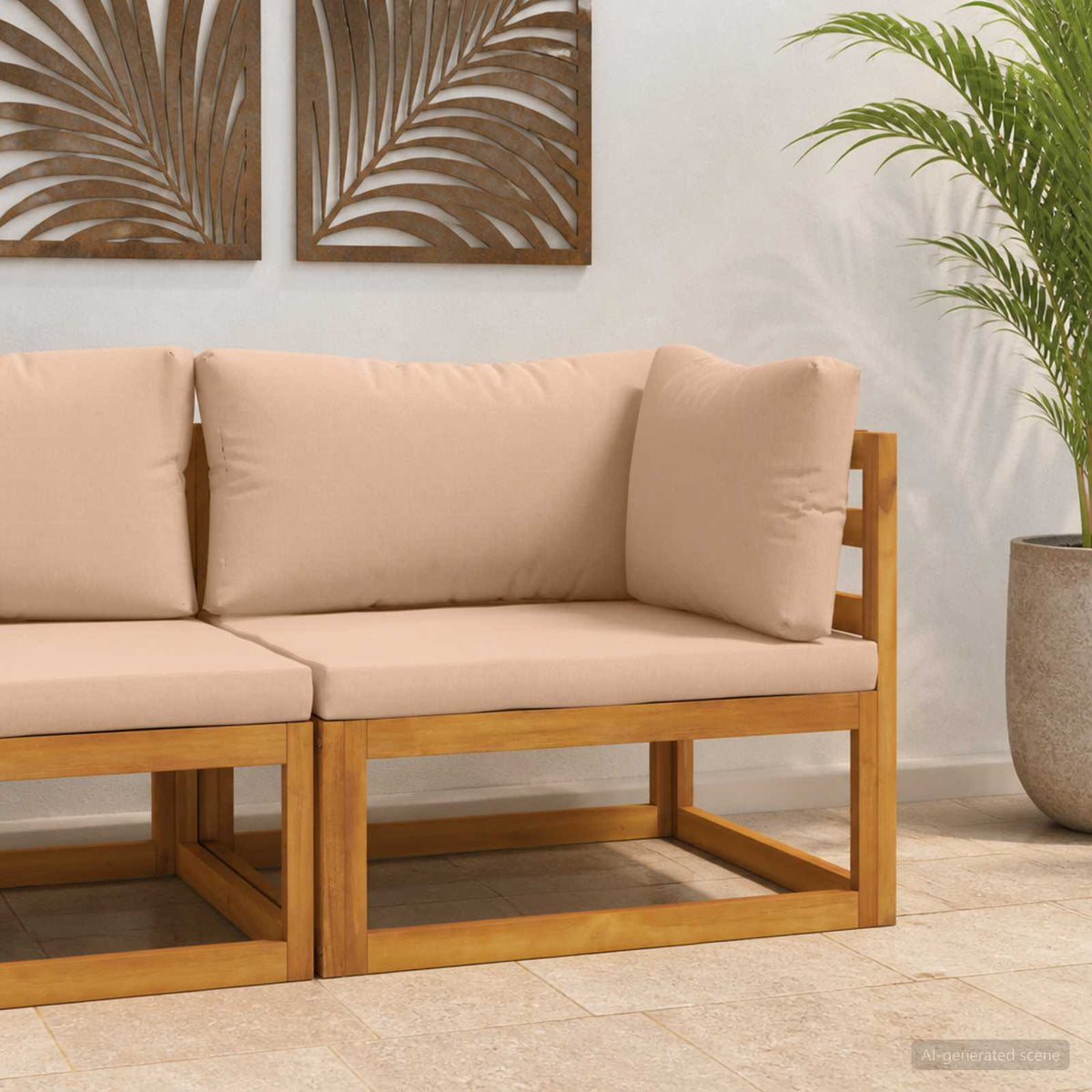 vidaXL Sectional with Cushions Solid Acacia Wood Natural Beige