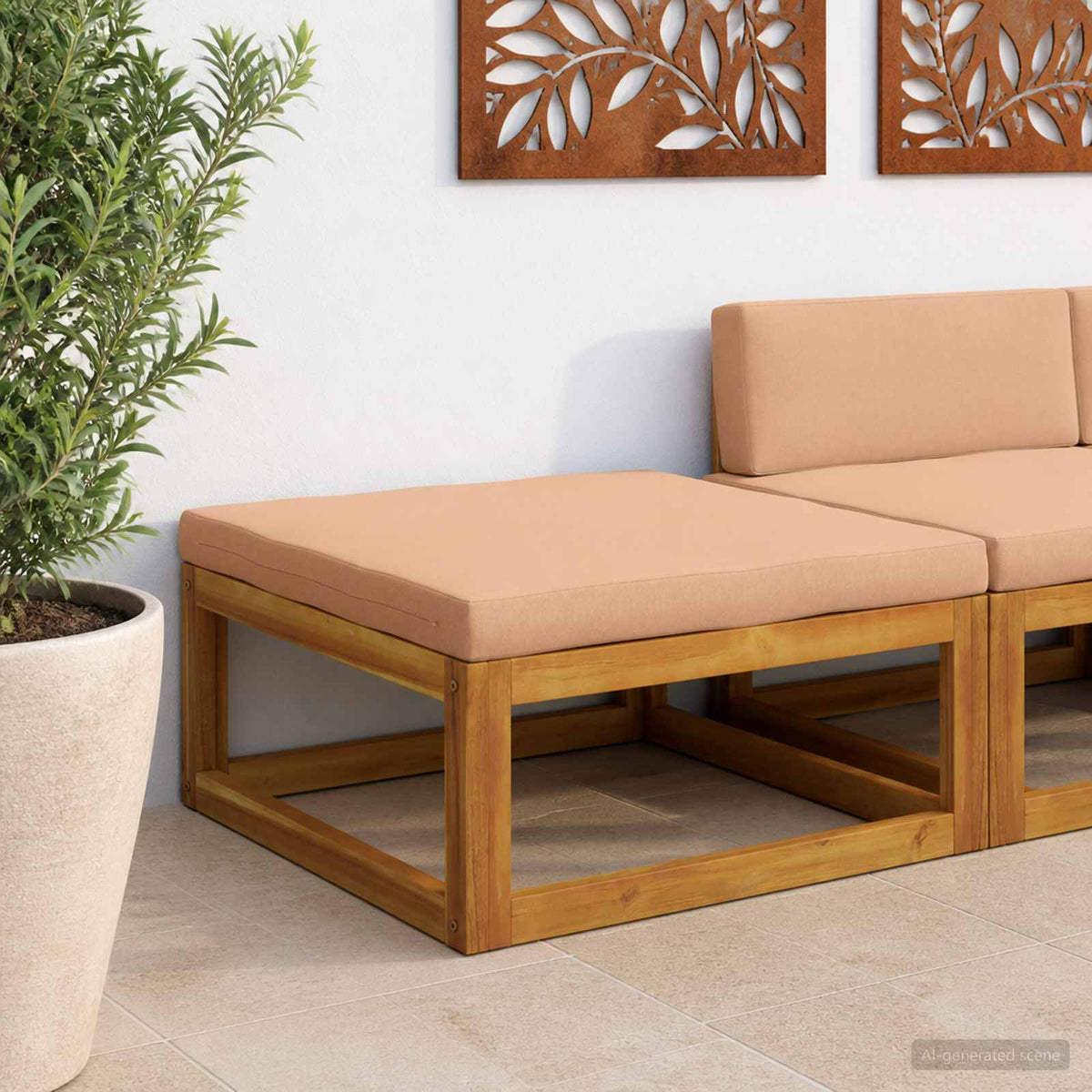 vidaXL Sectional with Cushions Solid Acacia Wood Natural Beige