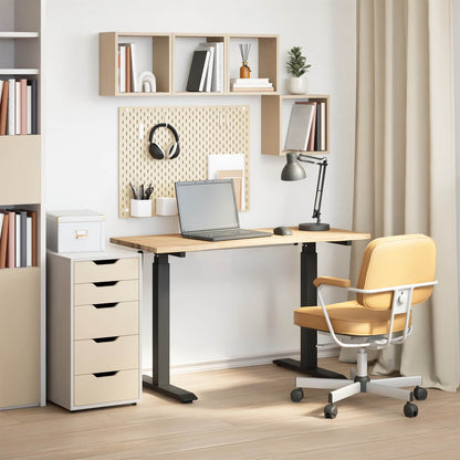 vidaXL Desk with Storage Black and Natural 120 x 60 cm Solid Oak Wood 1