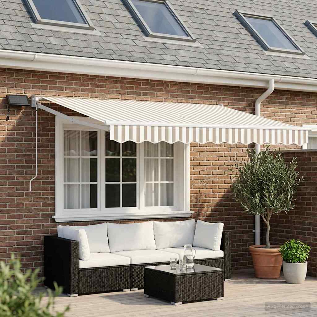 vidaXL Manual Retractable Awning with LEDs Light Grey and White 3