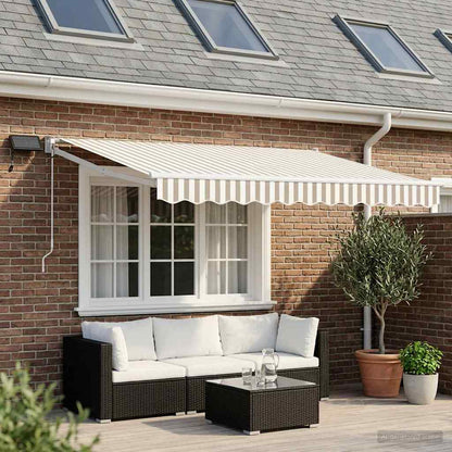 vidaXL Manual Retractable Awning with LEDs Light Grey and White 3