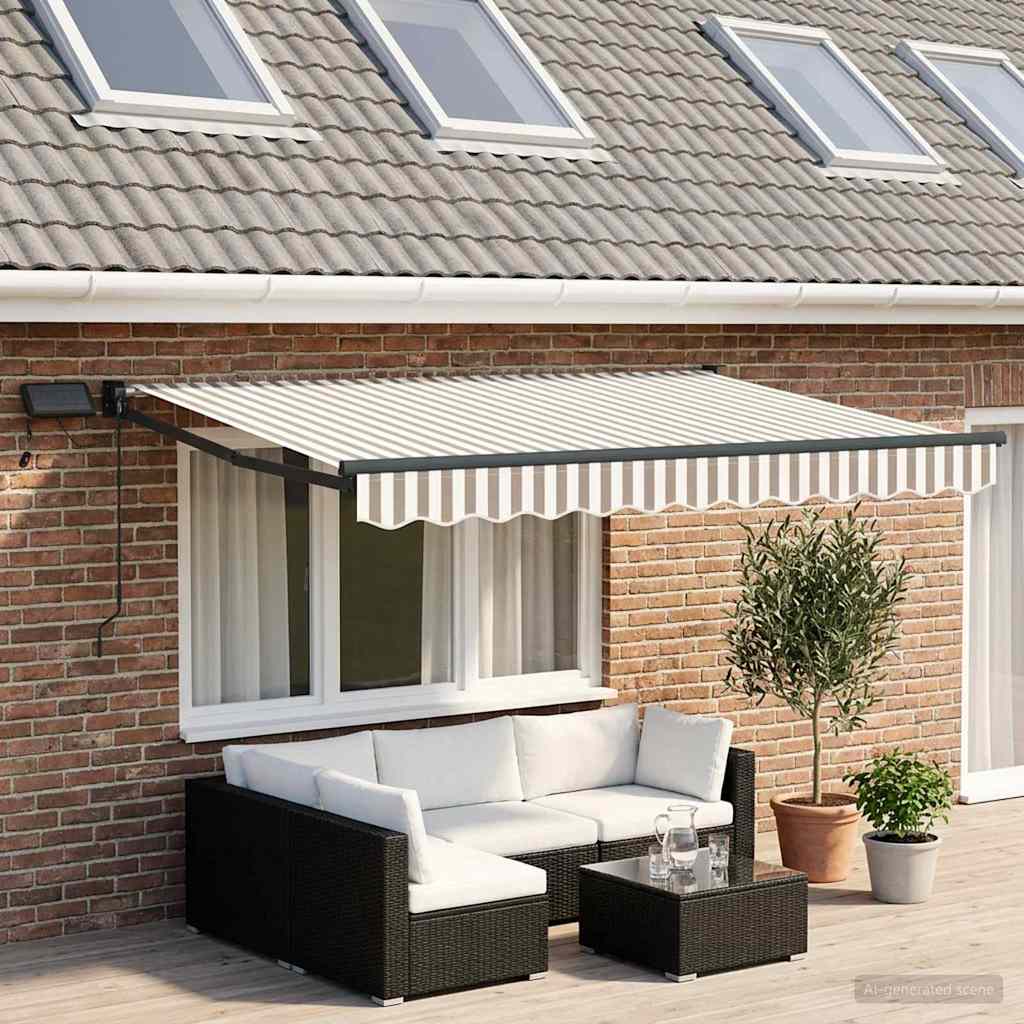 vidaXL Manual Retractable Awning with LEDs Light Grey and White 1
