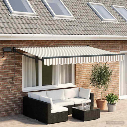 vidaXL Manual Retractable Awning with LEDs Light Grey and White 1
