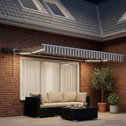 vidaXL Manual Awning Frame with LEDs Light Grey and White 3 x 2.5 m 3