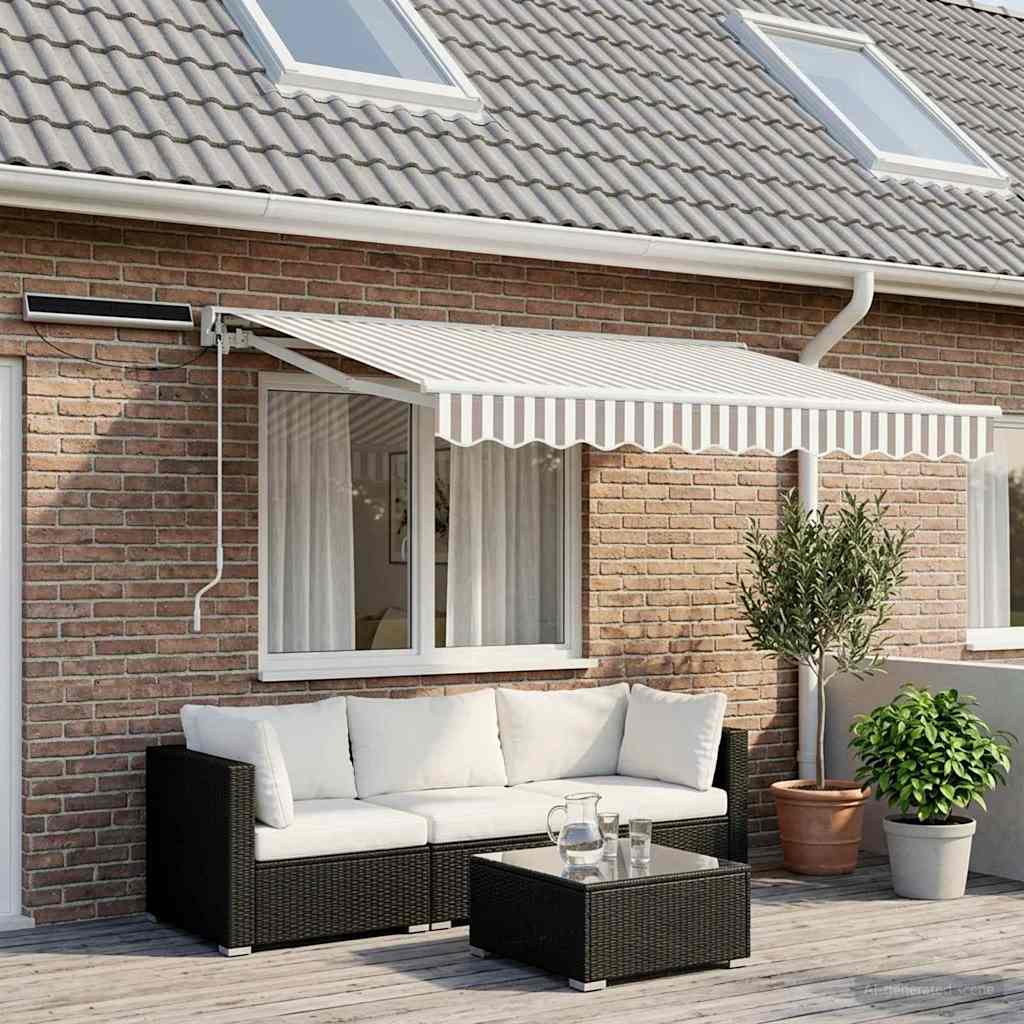Solar Electric Awning 3.5 x 2.5 m 100% Polyester White Light grey and white