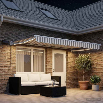 Manual Awning with Solar LED 4 x 3 m 100% Polyester White Drop 3 m Width 4 m Light grey and white