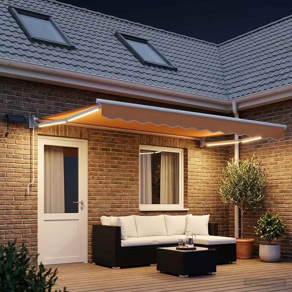 vidaXL Manual Retractable Awning with LEDs Sand 1