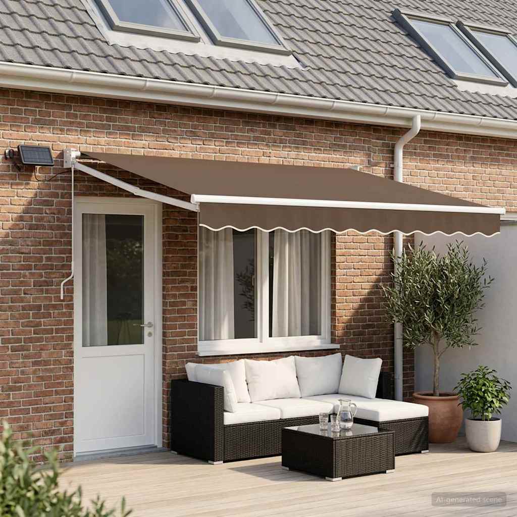 Manual Awning with Solar LED 4 x 2 m 100% Polyester White Drop 2 m Width 4 m Taupe