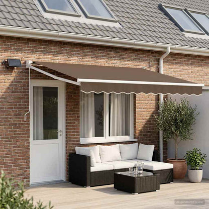 Manual Awning with Solar LED 5 x 3 m 100% Polyester White Taupe