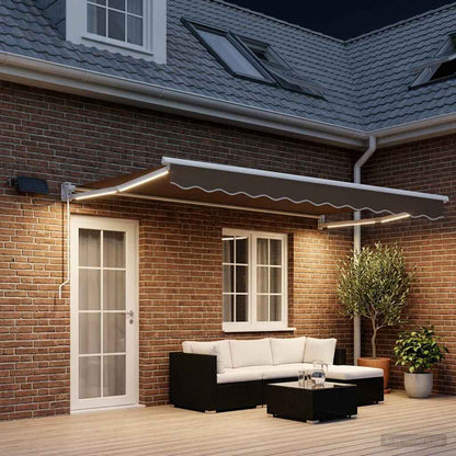 Manual Awning with Solar LED 4 x 3 m 100% Polyester White Drop 3 m Width 4 m Taupe