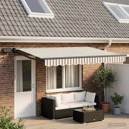 Manual Awning with Solar LED 4 x 3 m 100% Polyester Anthracite Drop 3 m Width 4 m Light grey and white